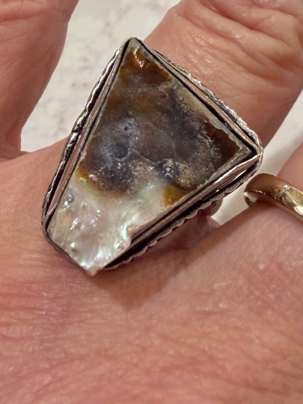 Vintage 925 Sterling Silver Fire Agate Triangle Statement Ring - Size 6